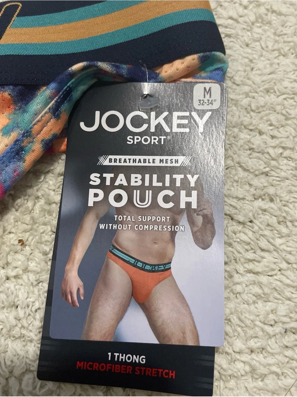 Jockey Multicolor Tie-Dye Thong with Striped Waistband size Large